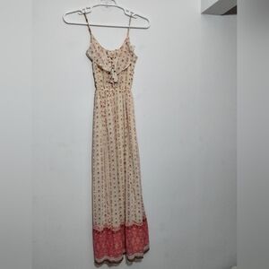 Hollister Maxi Dress Chiffon Peach Floral Ruffle Adjustable Straps Women's XS